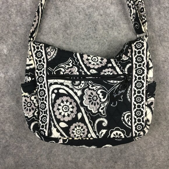 Vera Bradley Tote Over Shoulder Back Hobo Handbag Black White Paisley Quilted - Picture 2 of 15